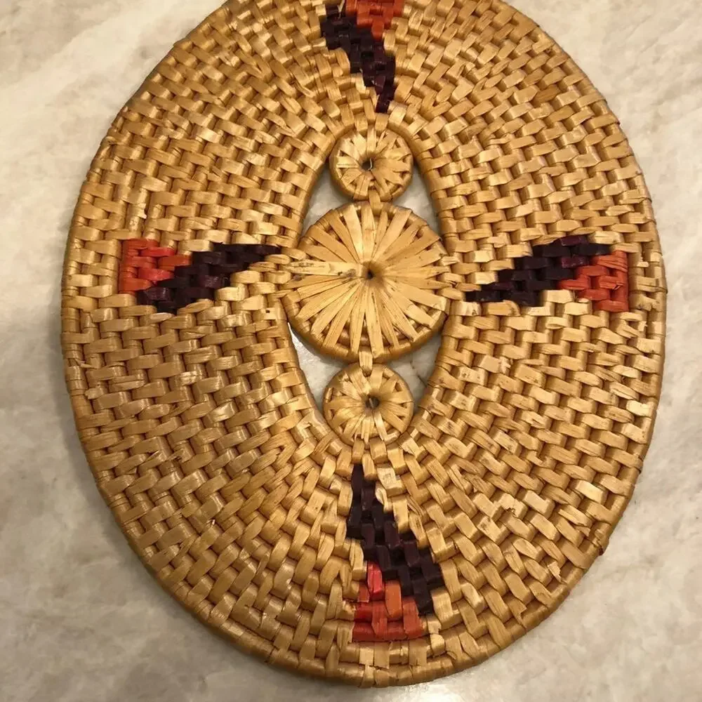 Vintage Woven trivet flat basket wall decor native